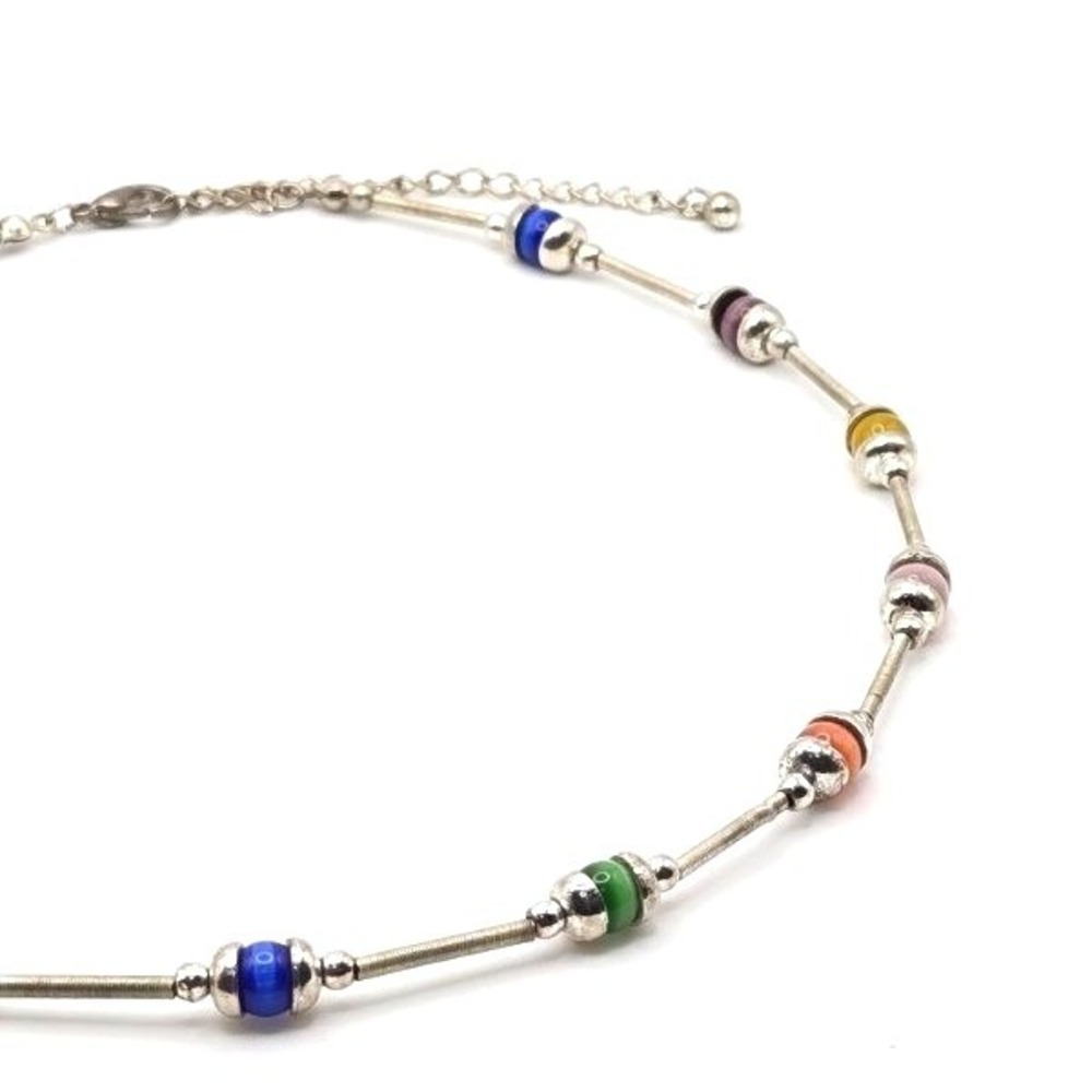 Silvertone Spring Tube Beads and‎ Multicolor Cat Eye Glass Beads